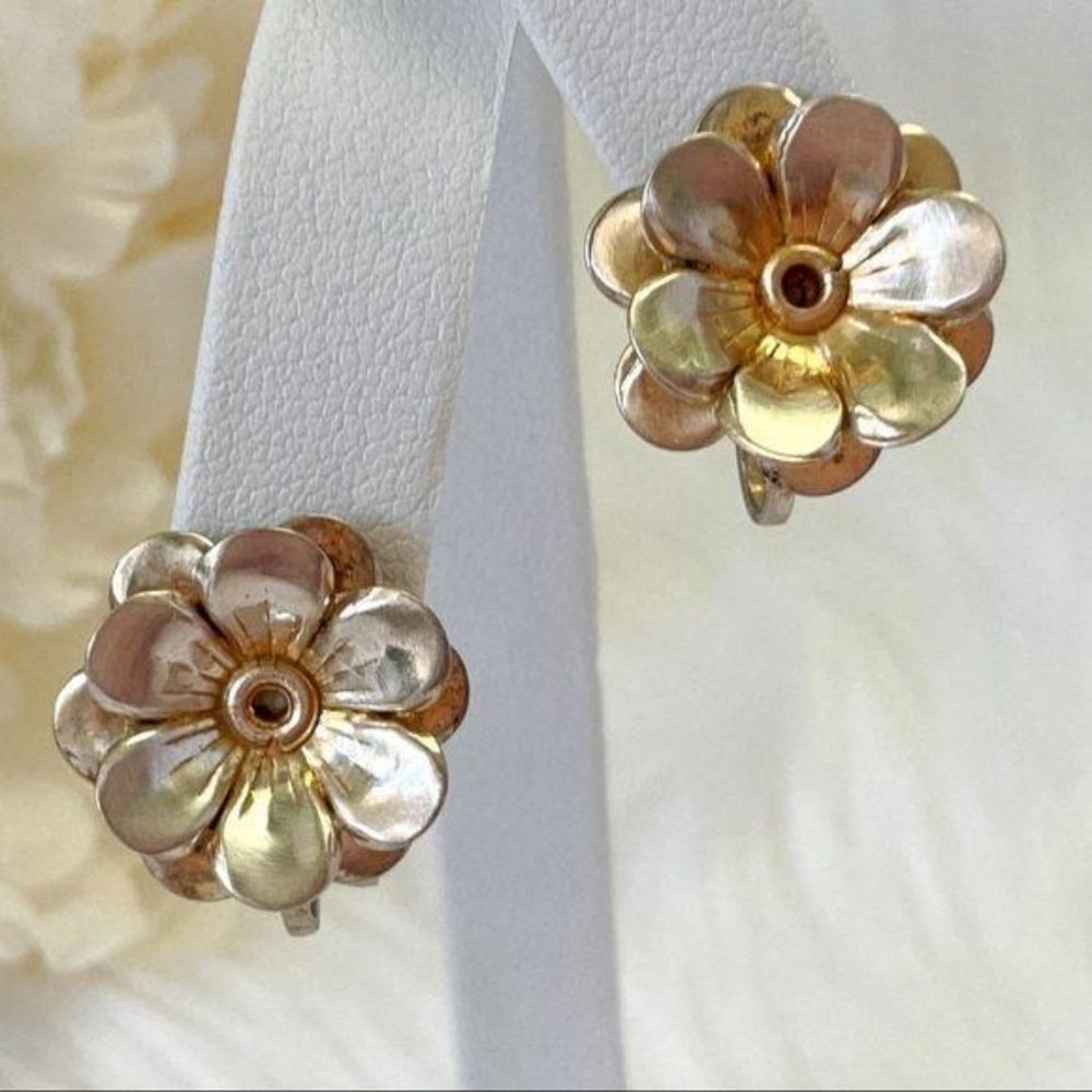 Vintage Sterling Silver Earrings Flower Floral